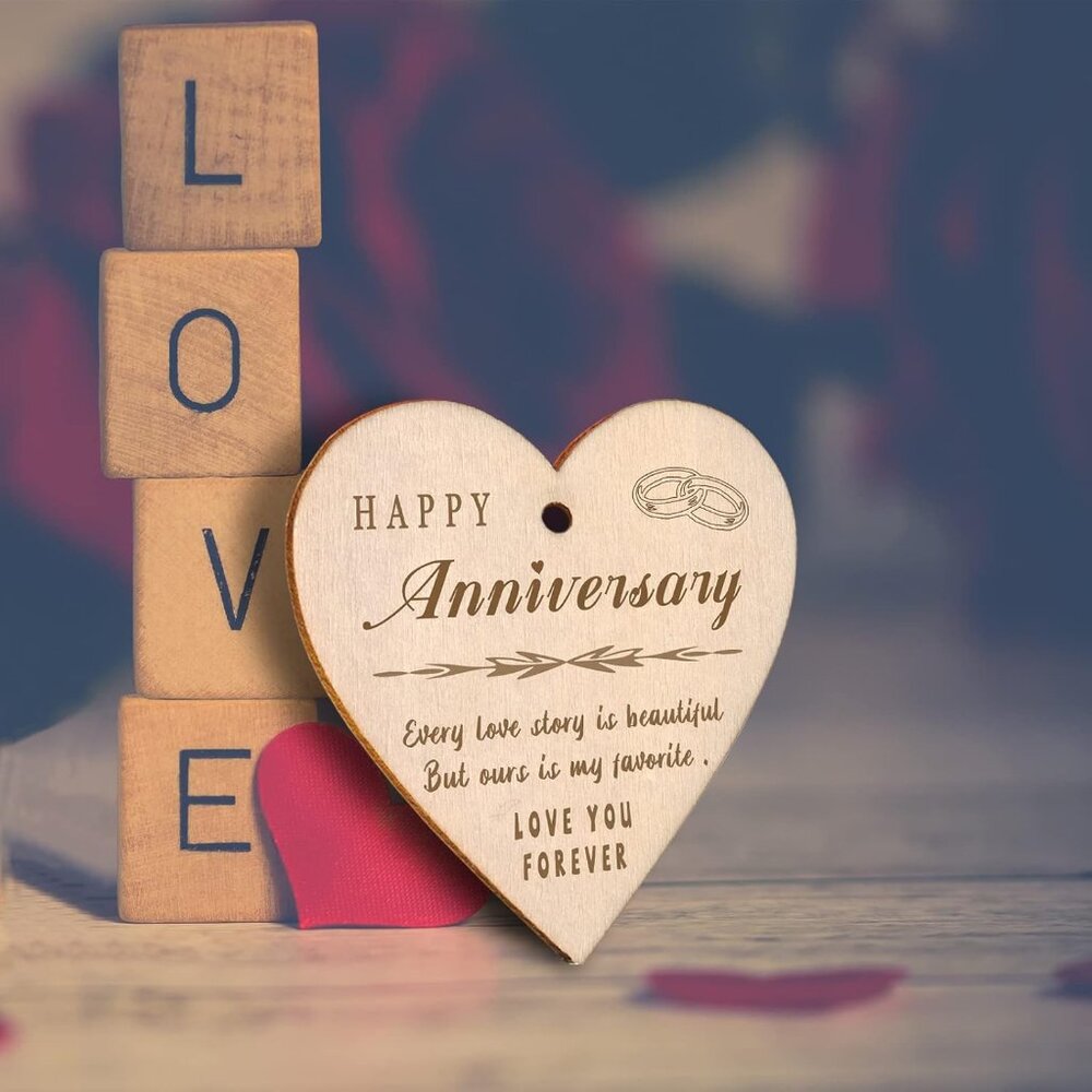 Happy Anniversary Picture Frame Gifts for Women, Rustic Wood Floating Wedding An - Picture 5 of 7